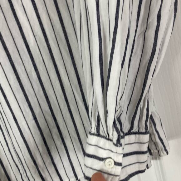 NWOT INGRID ISABEL Top XL Maternity Linen Blend Stripe Snap Long Sleeve Popover - Picture 4 of 6